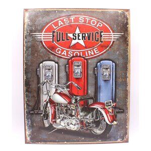 Last Stop Metal Tin Wall Hanging Sign Motorcycle Graphic Biker Man Cave Decor
